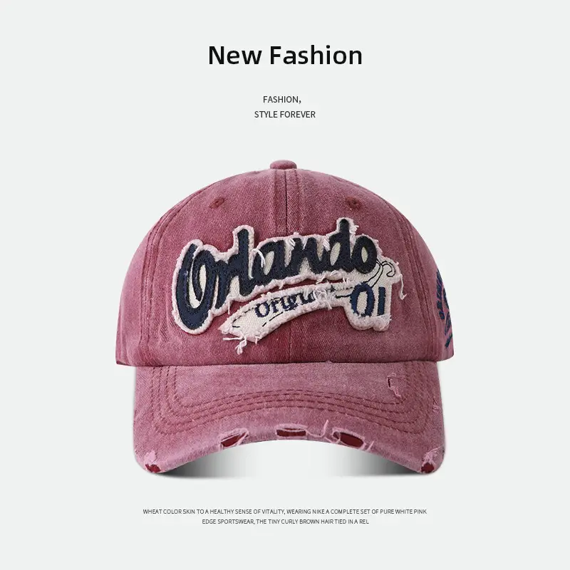 Retro Baseball Cap Women Big Head Wash Ripped Cowboy Cap - Image 2