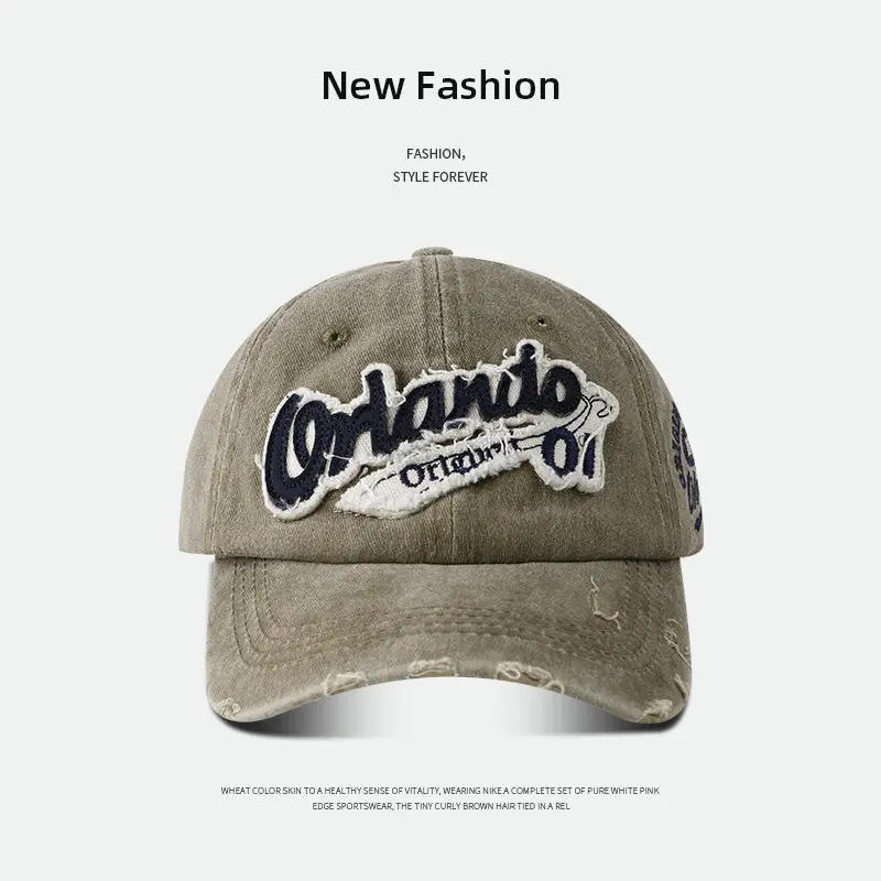 Retro Baseball Cap Women Big Head Wash Ripped Cowboy Cap - Image 3