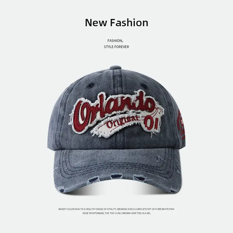 Retro Baseball Cap Women Big Head Wash Ripped Cowboy Cap - Image 4