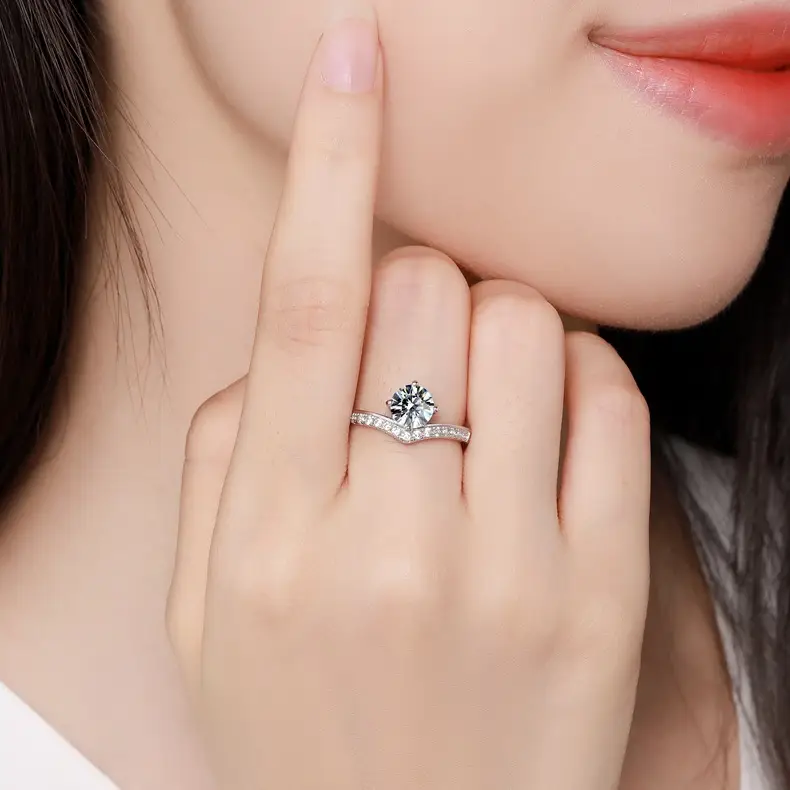 Clearance Moissanite Crown Wedding Ring Sterling Silver