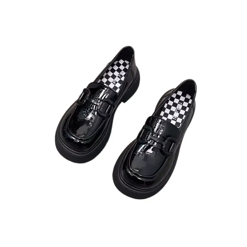 Women's Black Checkered Platform Loafers Slip-On - Image 7