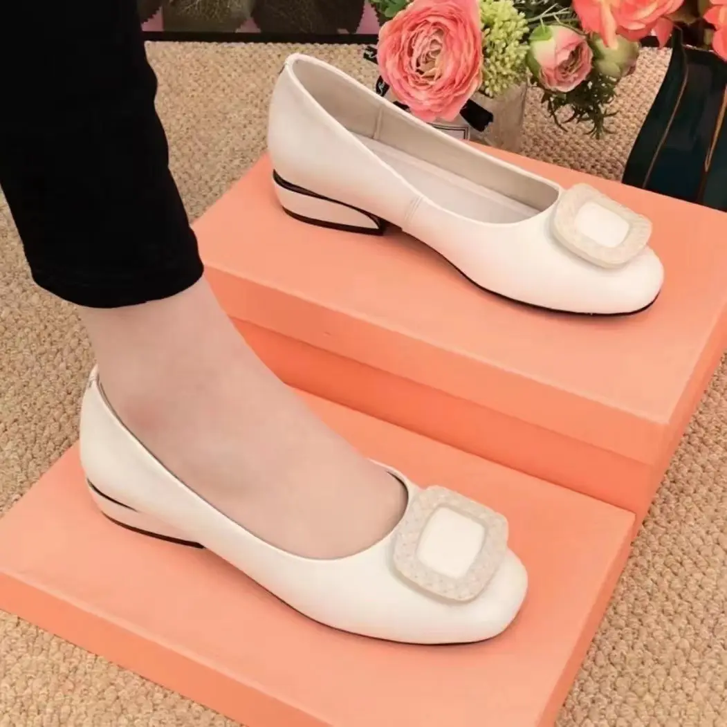 Women Black Low Heeled Flat Shoes Maroon Soft Leather 2023 - Image 2