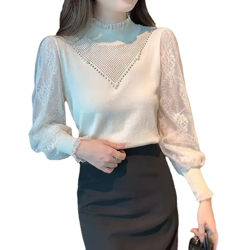 Women Lace Knit Top with Hollow Out Sleeve 2025 Spring - Image 6