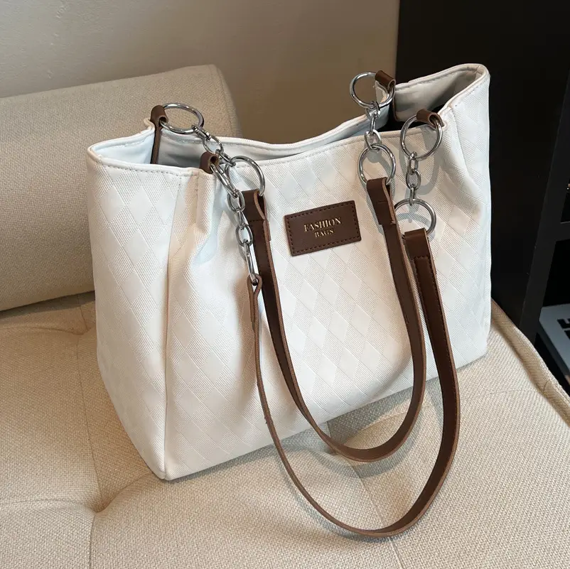 White Leather Shoulder Bag for Women Large Capacity - Image 4