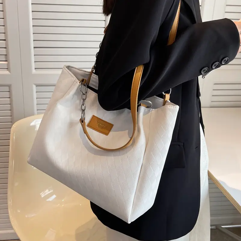 White Leather Shoulder Bag for Women Large Capacity - Image 5
