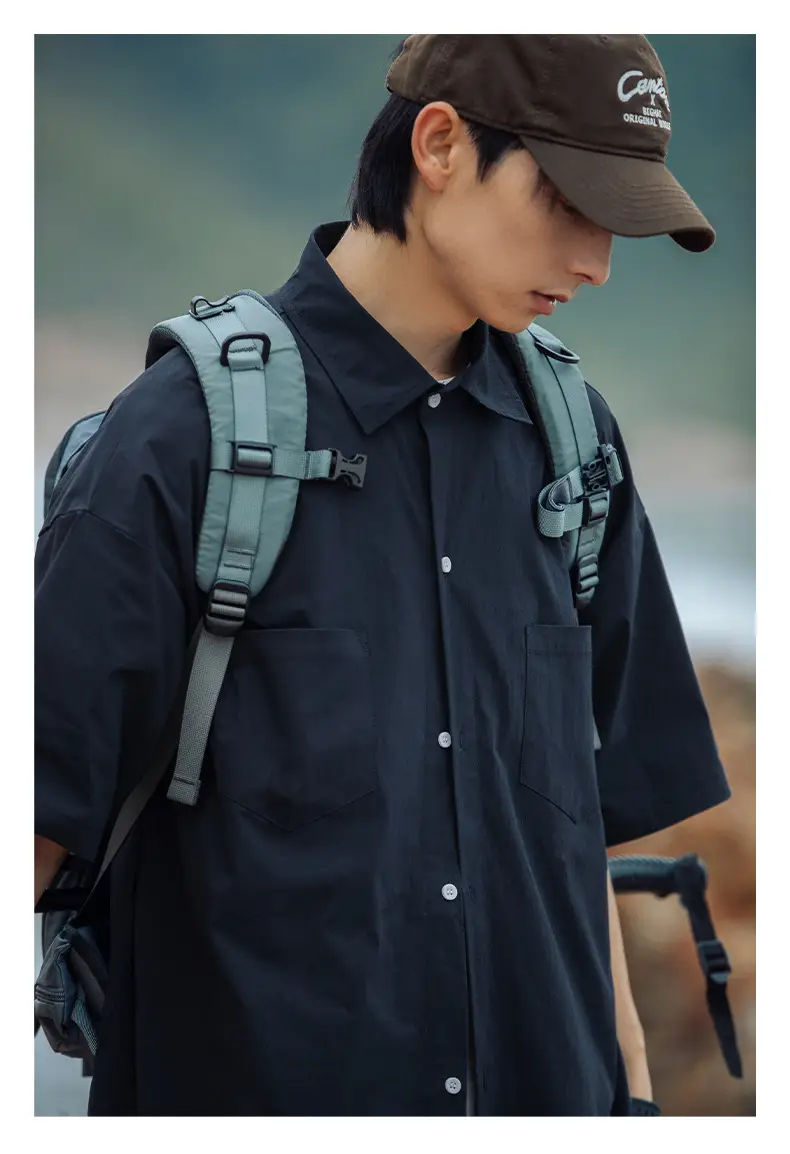 Han Road Men's Black Short Sleeve Button Shirt — feature 15