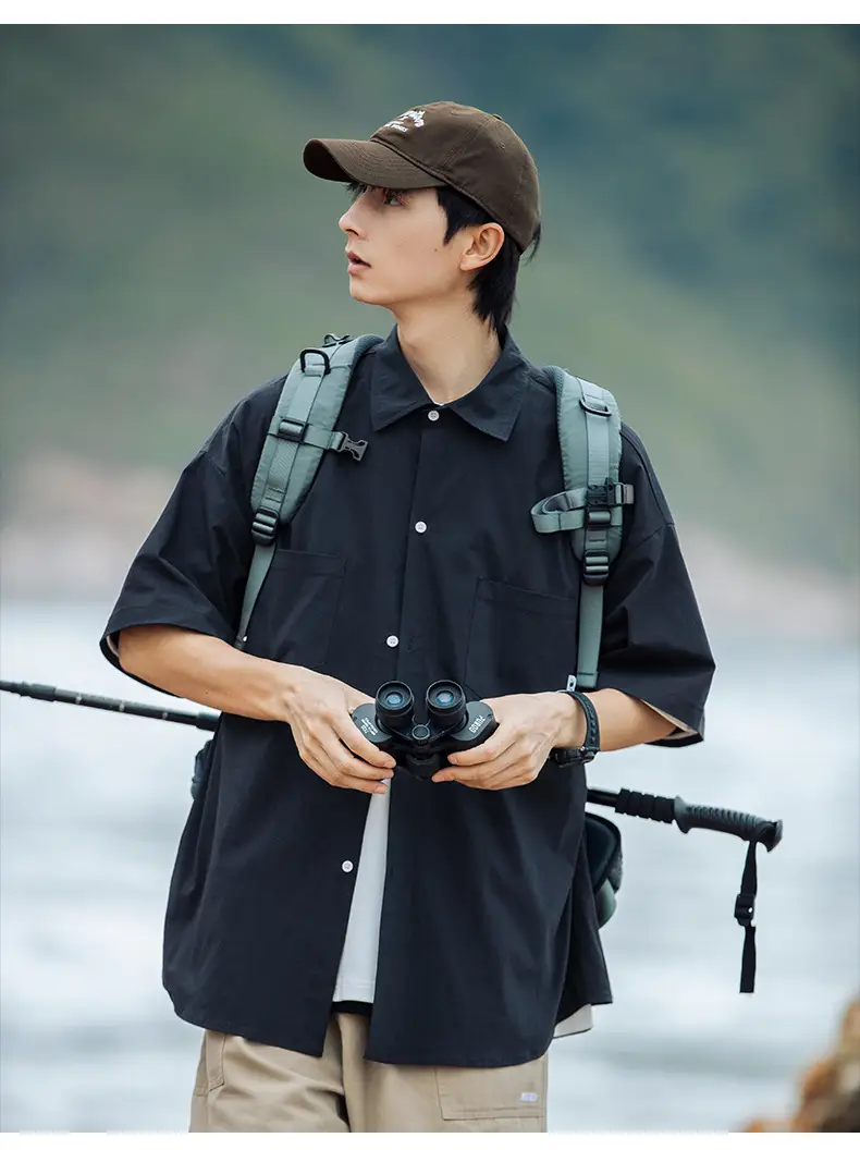 Han Road Men's Black Short Sleeve Button Shirt — feature 16
