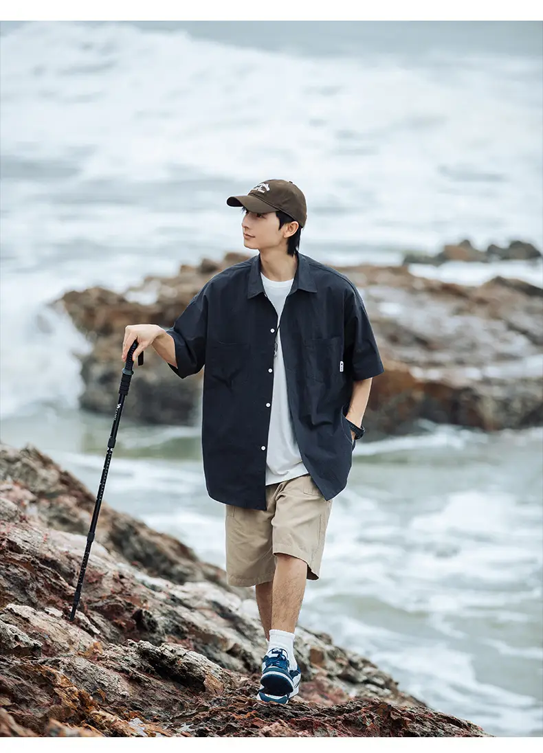 Han Road Men's Black Short Sleeve Button Shirt — feature 18