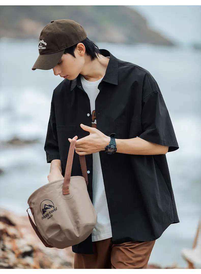 Han Road Men's Black Short Sleeve Button Shirt — feature 20