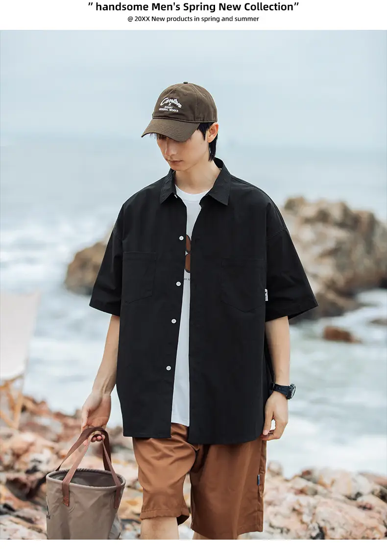 Han Road Men's Black Short Sleeve Button Shirt — feature 21