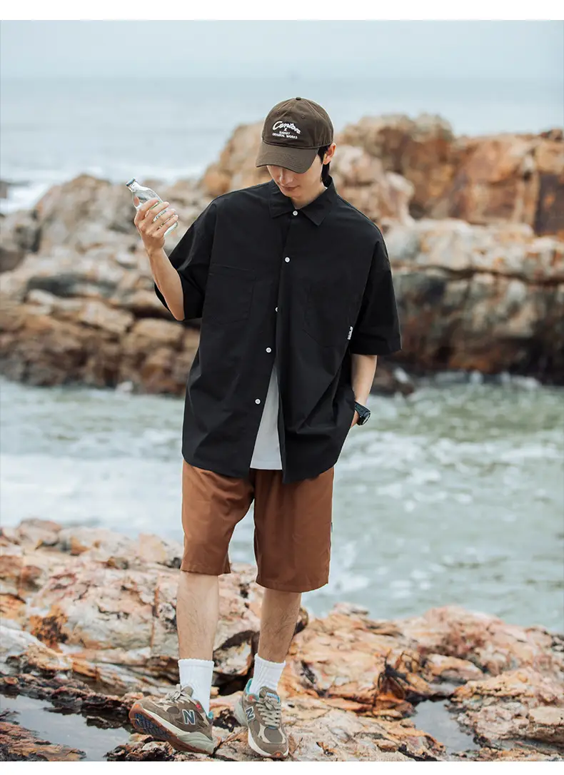 Han Road Men's Black Short Sleeve Button Shirt — feature 22