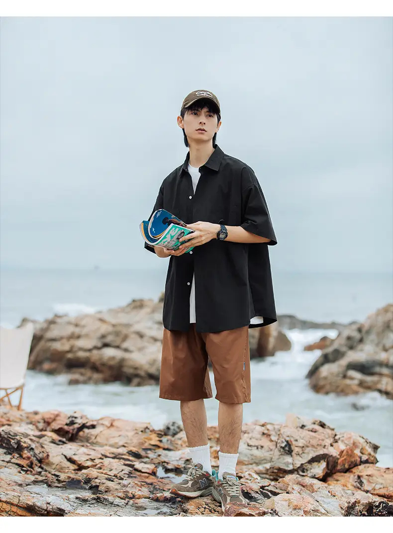 Han Road Men's Black Short Sleeve Button Shirt — feature 23