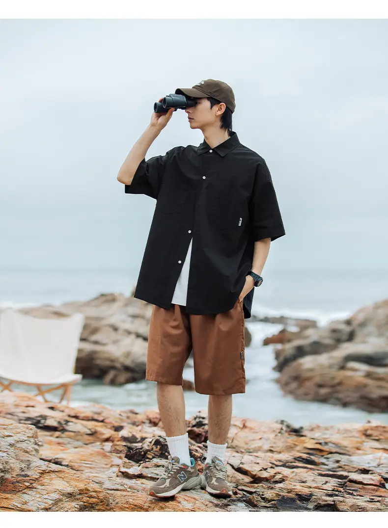 Han Road Men's Black Short Sleeve Button Shirt — feature 24