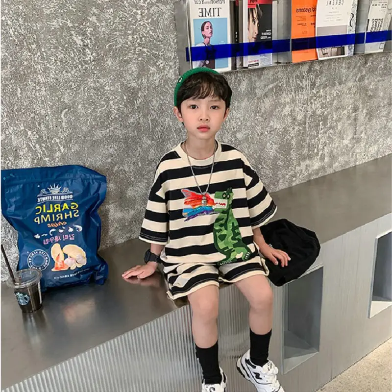Boys Striped Dragon T-Shirt & Shorts Set 3-8Y