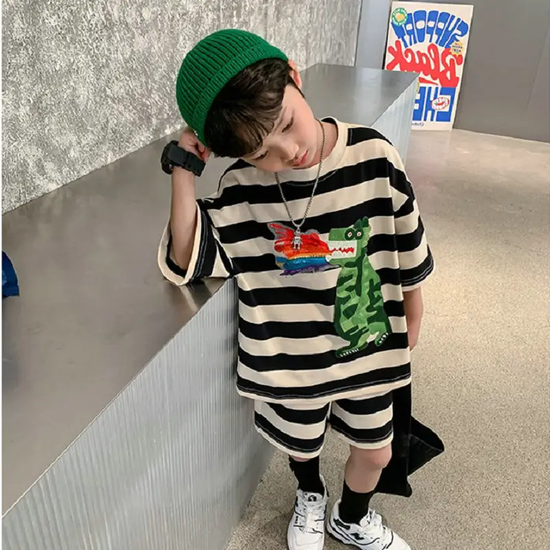 Boys Striped Dragon T-Shirt & Shorts Set 3-8Y