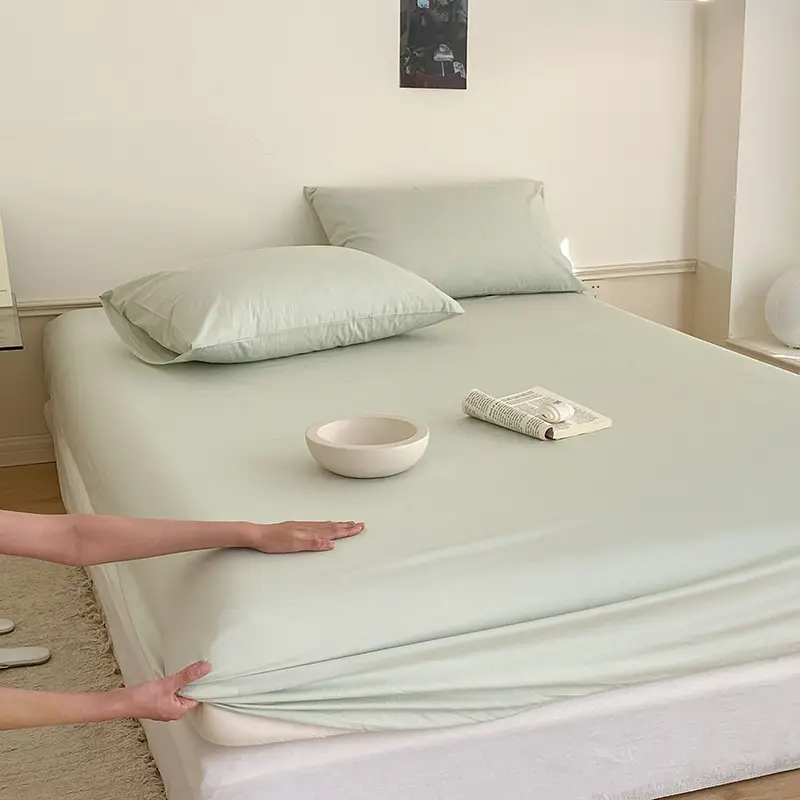Pure Cotton Washed Cotton Bed Cover Single Piece All-inclusive Pure Cotton Bed Cover Simmons Mattress Protective Cover Dust Cover Bed Sheet Solid Color