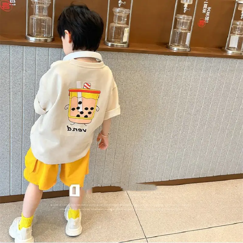 Boys Cartoon Drink Cup T-Shirt Shorts 26 Summer 3-8Y