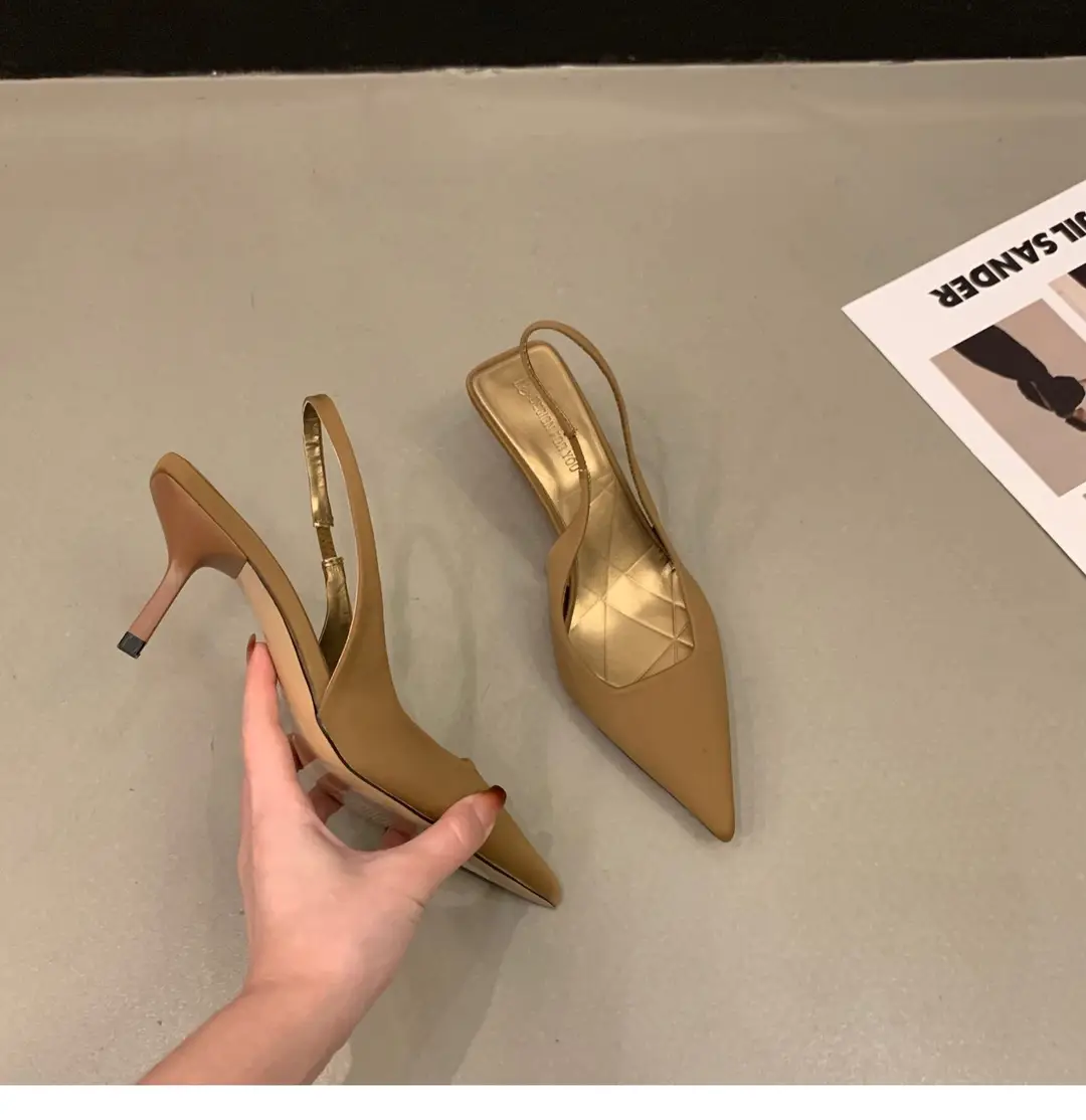 French High Heel Black Toe Sandals Fairy Shoes 2023 Spring and Summer Niche High-End Satin Pointed Shoes — feature 11