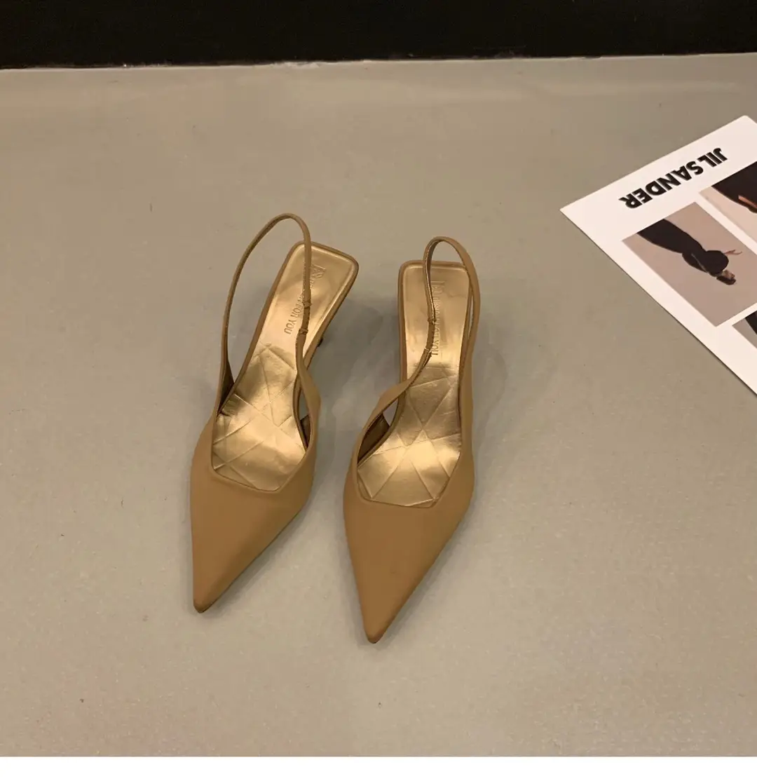 French High Heel Black Toe Sandals Fairy Shoes 2023 Spring and Summer Niche High-End Satin Pointed Shoes — feature 12