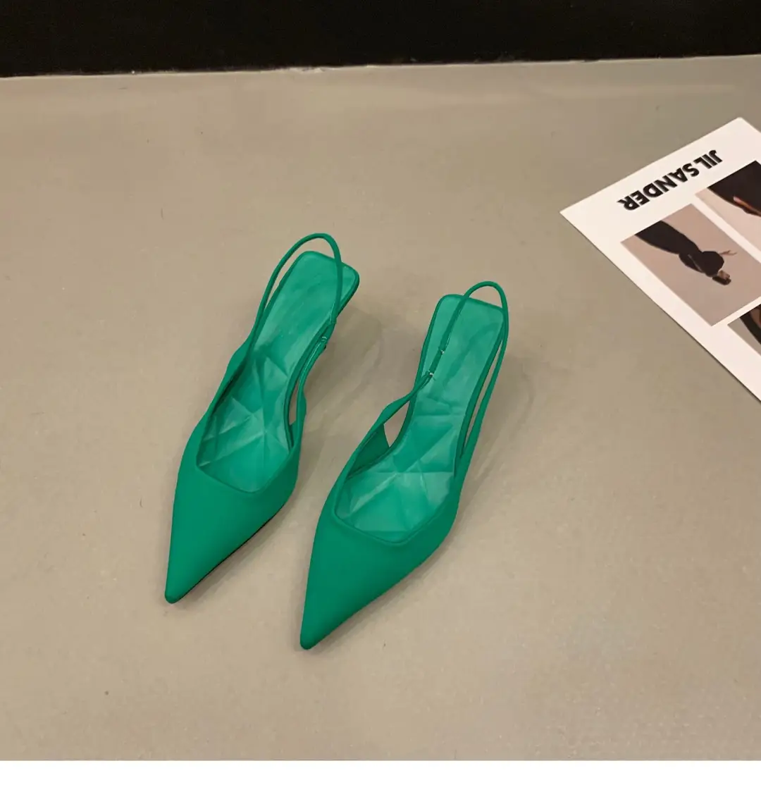 French High Heel Black Toe Sandals Fairy Shoes 2023 Spring and Summer Niche High-End Satin Pointed Shoes — feature 16