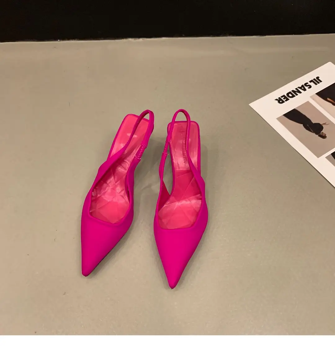 French High Heel Black Toe Sandals Fairy Shoes 2023 Spring and Summer Niche High-End Satin Pointed Shoes — feature 20