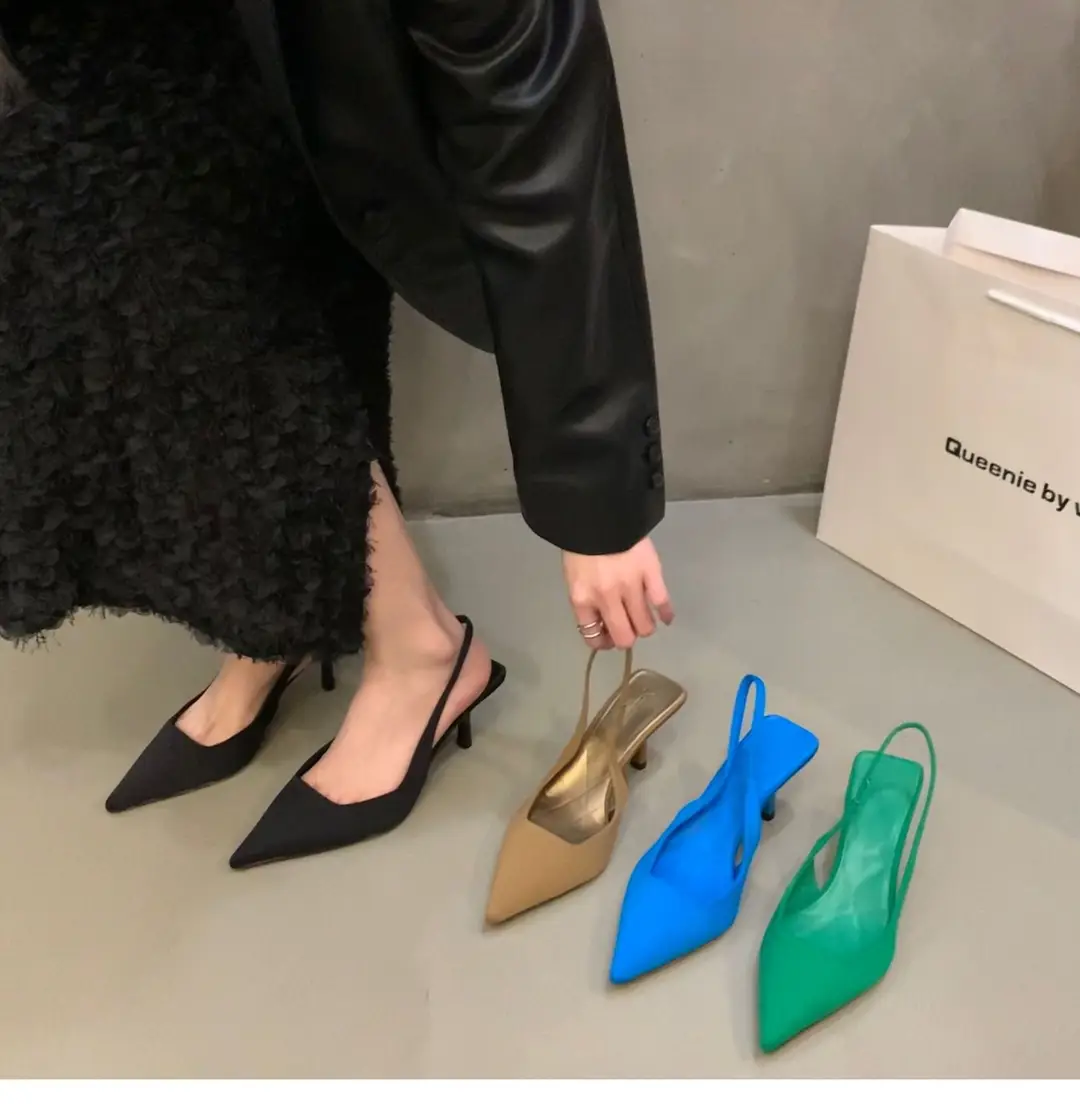 French High Heel Black Toe Sandals Fairy Shoes 2023 Spring and Summer Niche High-End Satin Pointed Shoes — feature 3