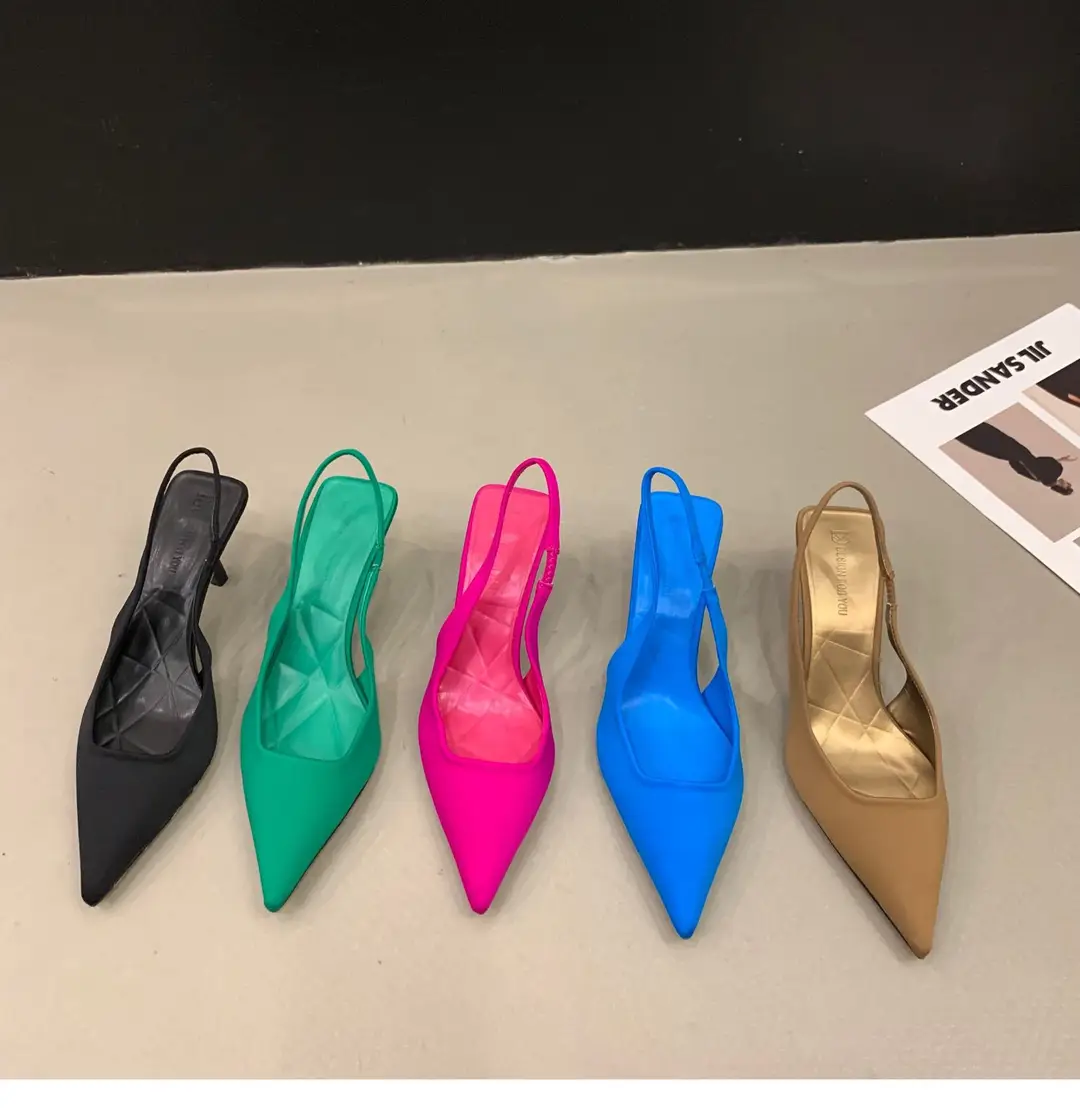 French High Heel Black Toe Sandals Fairy Shoes 2023 Spring and Summer Niche High-End Satin Pointed Shoes — feature 7