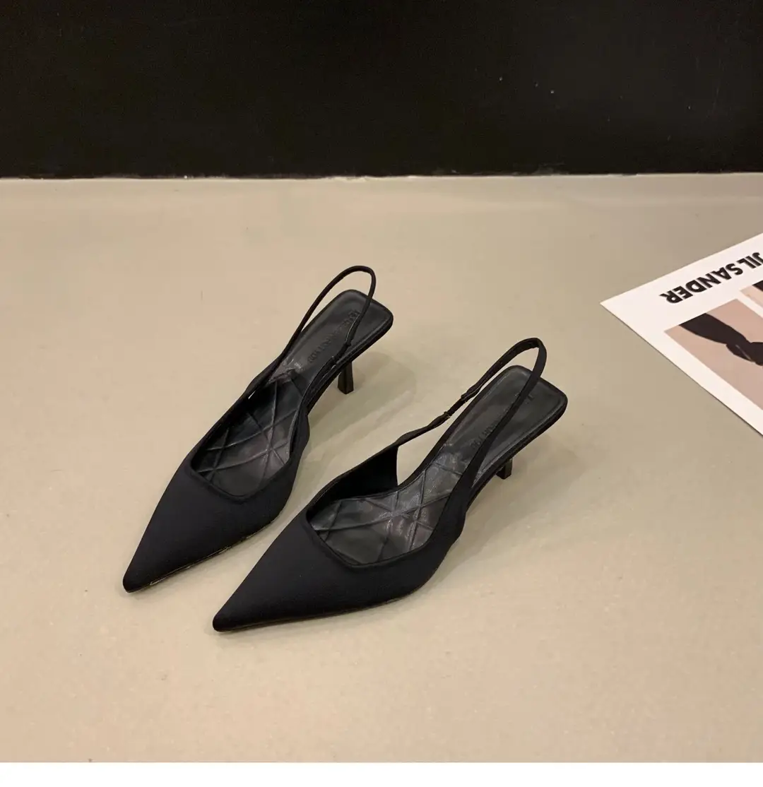 French High Heel Black Toe Sandals Fairy Shoes 2023 Spring and Summer Niche High-End Satin Pointed Shoes — feature 8
