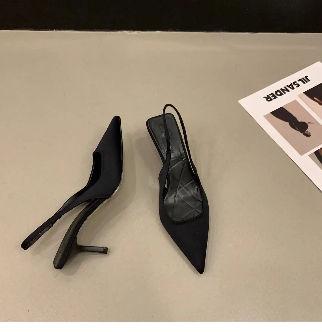 French High Heel Black Toe Sandals Fairy Shoes 2023 Spring and Summer Niche High-End Satin Pointed Shoes — feature 9