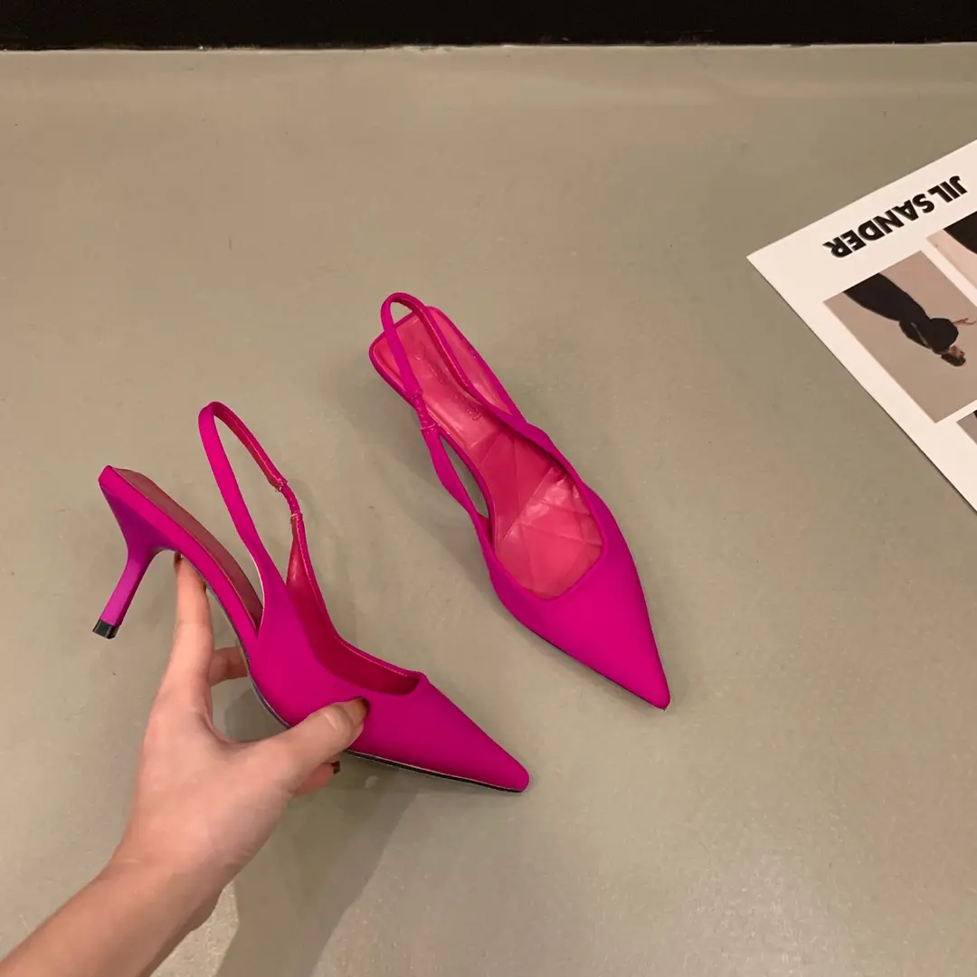 French High Heel Black Toe Sandals Fairy Shoes 2023 Spring and Summer Niche High-End Satin Pointed Shoes - Image 2