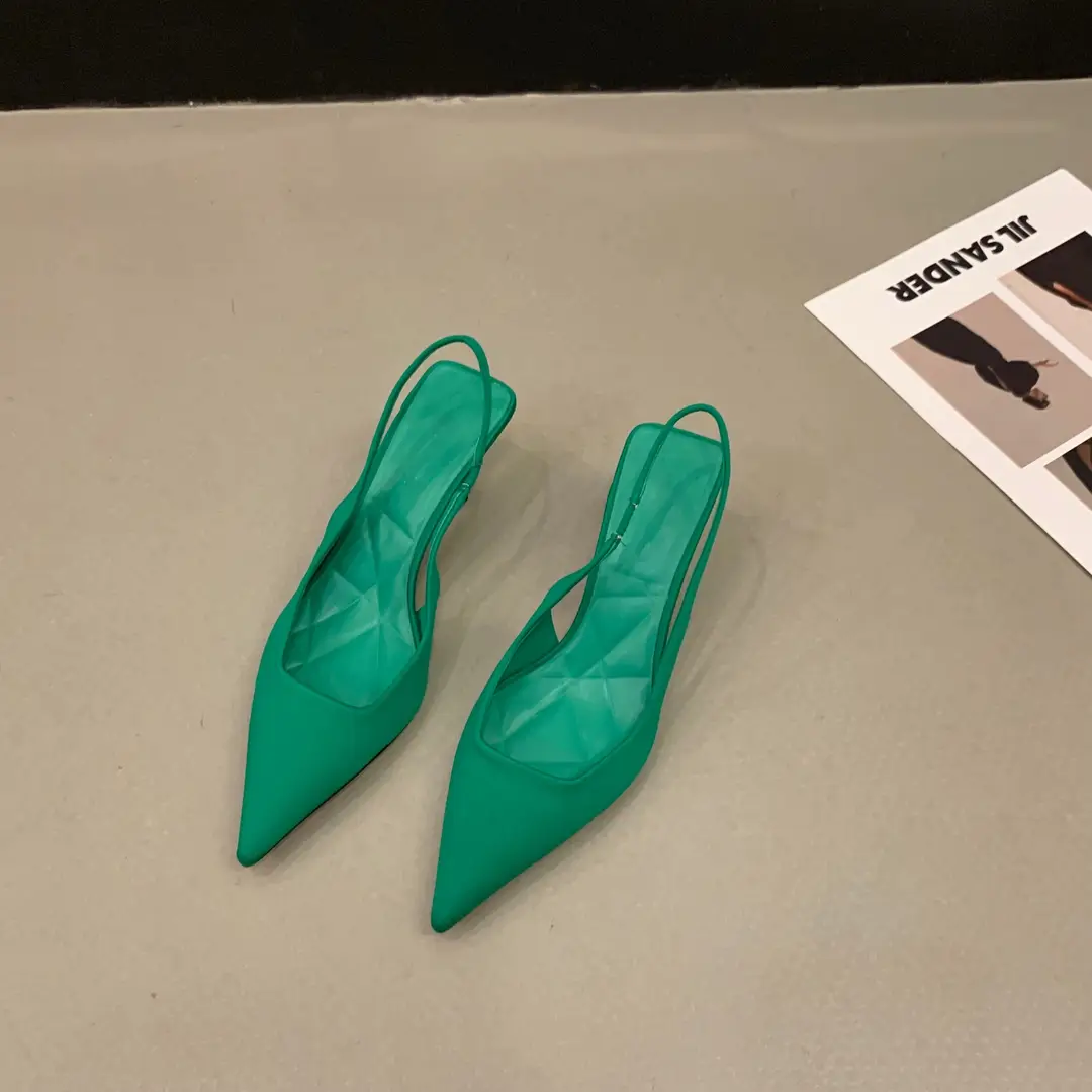 French High Heel Black Toe Sandals Fairy Shoes 2023 Spring and Summer Niche High-End Satin Pointed Shoes - Image 3