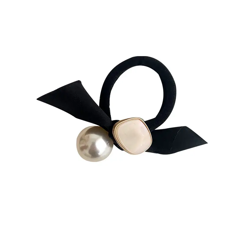Pearl Bow Hair Tie with Silver Gemstone & Black Band - Image 7