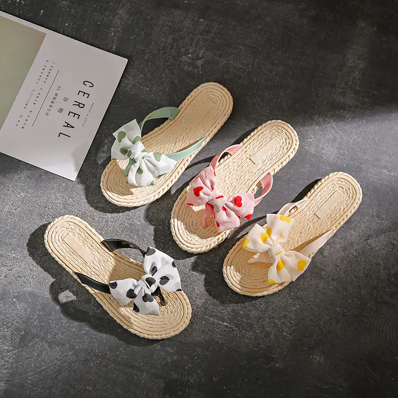 Women's Pink Bow Floral Flip Flops Summer Wear