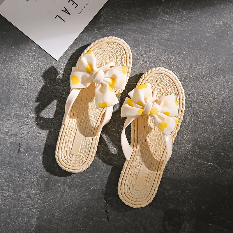 Women's Pink Bow Floral Flip Flops Summer Wear