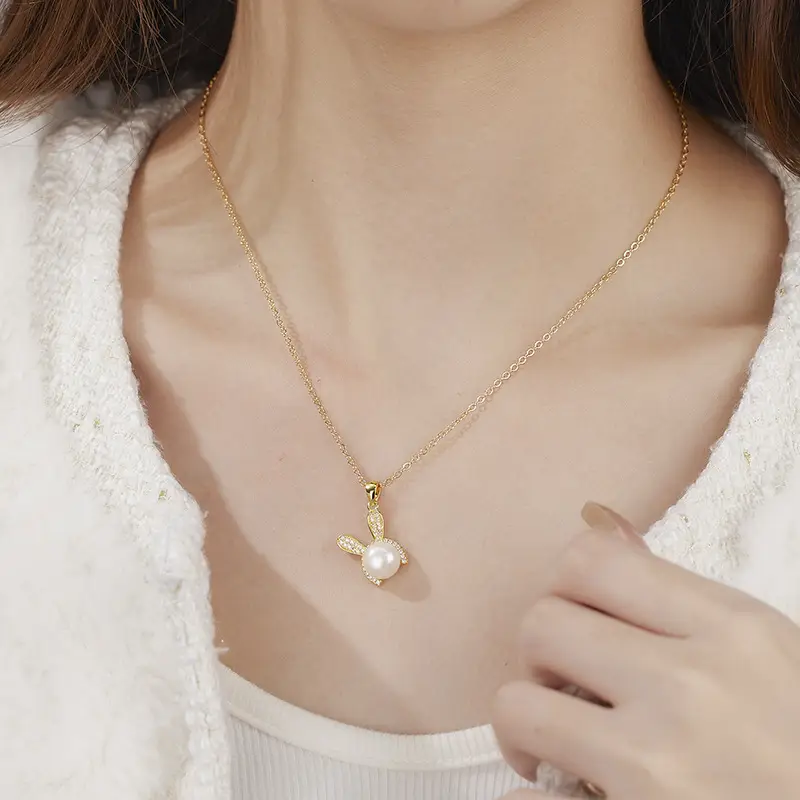 Pearl Rabbit Pendant with Gold Chain - Image 3