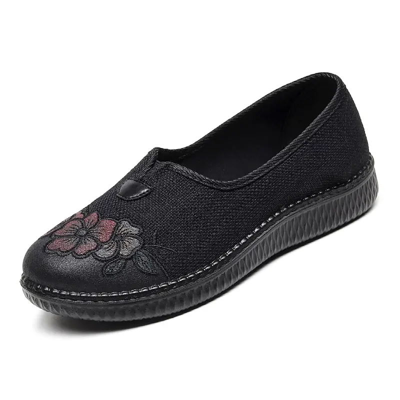 Red Floral Slip-On Shoes for Women, Non-Slip Soft Sole Comfortable