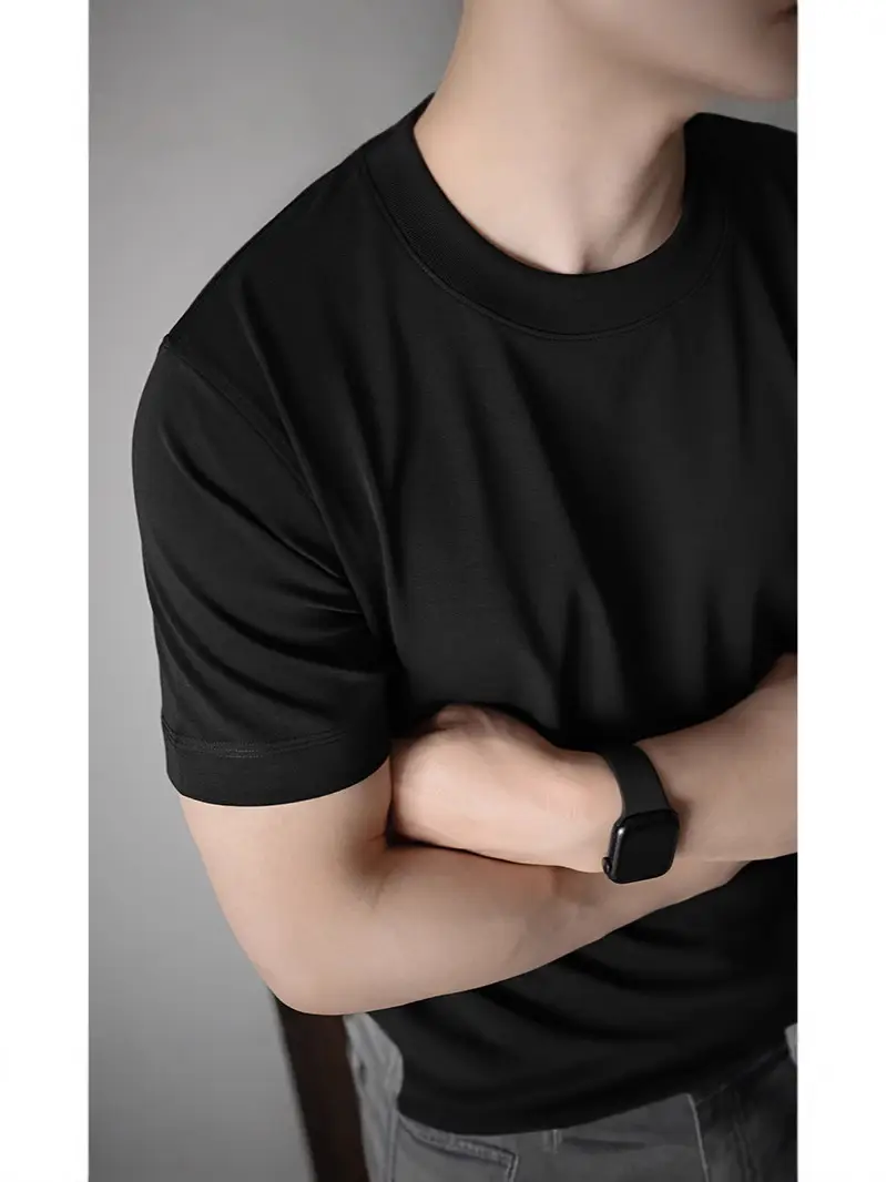 Men's 240G Cotton T-Shirt Navy Blue Crew Neck Short Sleeve - Image 6