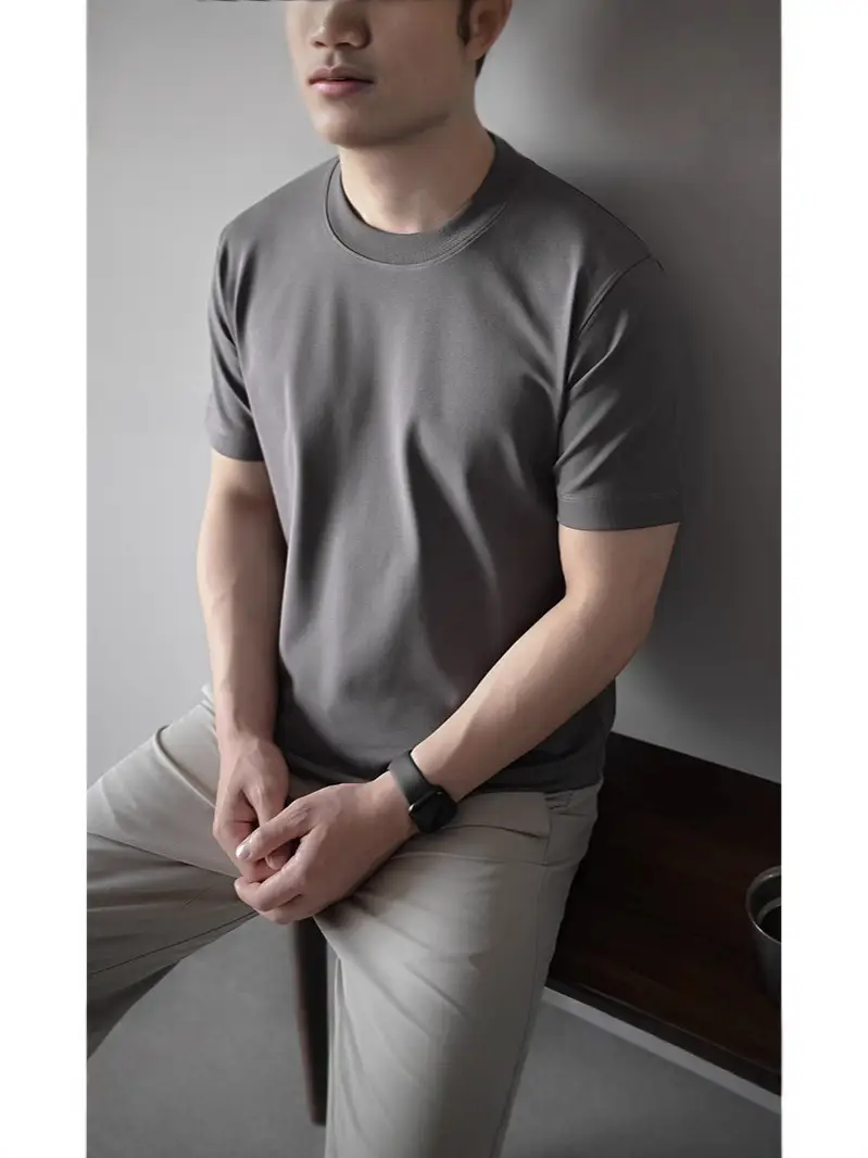 Men's 240G Cotton T-Shirt Navy Blue Crew Neck Short Sleeve - Image 7