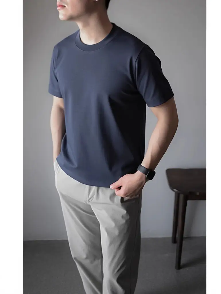 Men's 240G Cotton T-Shirt Navy Blue Crew Neck Short Sleeve - Image 8
