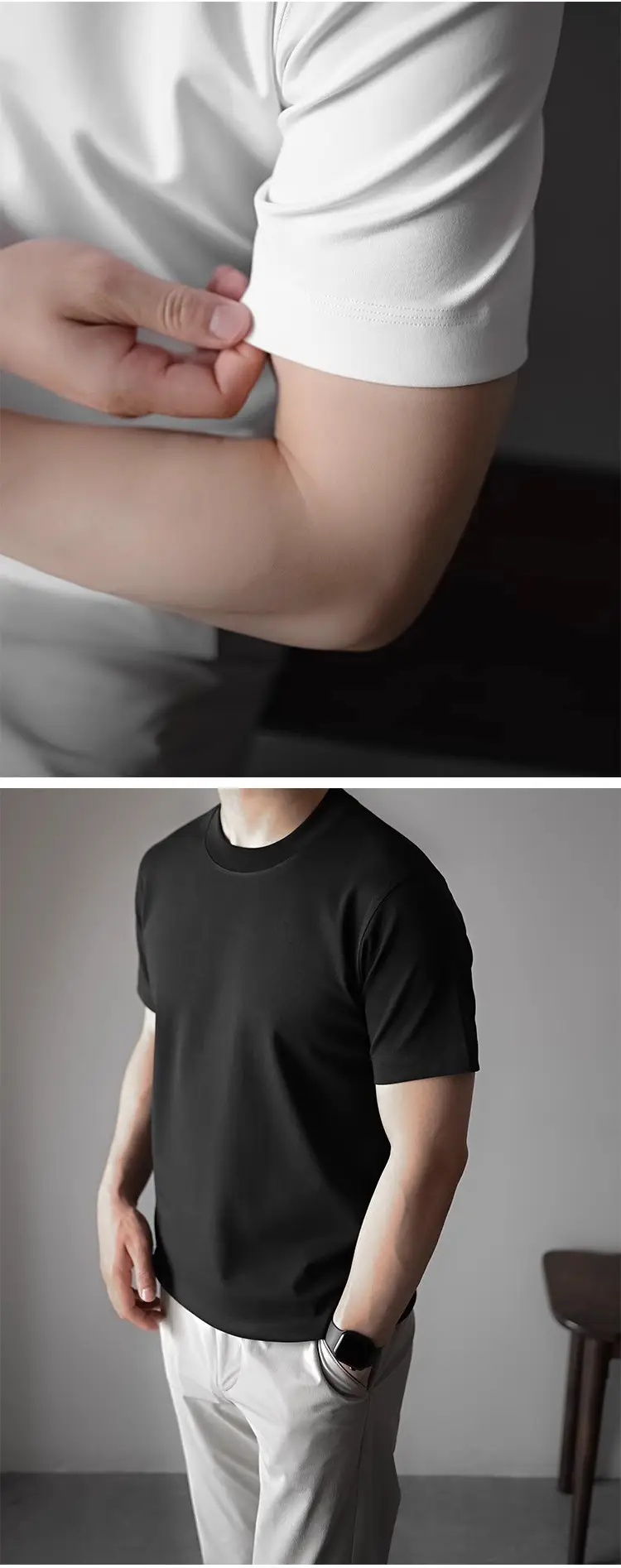 Men's 240G Cotton T-Shirt Navy Blue Crew Neck Short Sleeve — feature 14