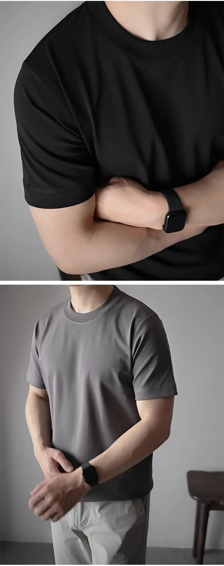 Men's 240G Cotton T-Shirt Navy Blue Crew Neck Short Sleeve — feature 16