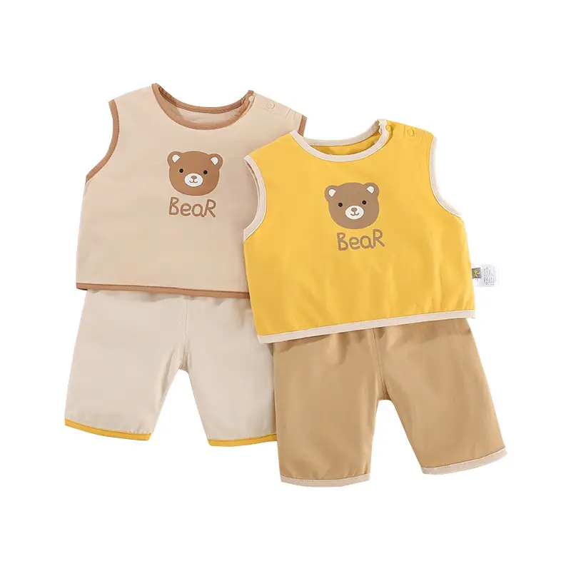 Kids Bear Print Shorts Set Summer Cotton Shorts T-Shirt - Image 5