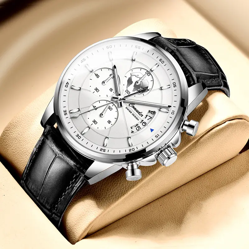 Men's Luxury Chronograph Watch with Luminous Dial & Leather Strap - Image 6