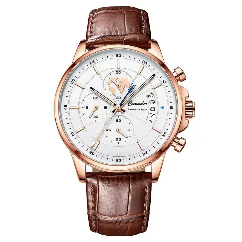 Men's Luxury Chronograph Watch with Luminous Dial & Leather Strap - Image 5