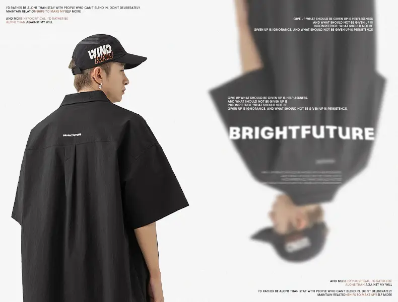 Men Black Flap Pocket Shirt Short Sleeve Spring Summer Loose — feature 1
