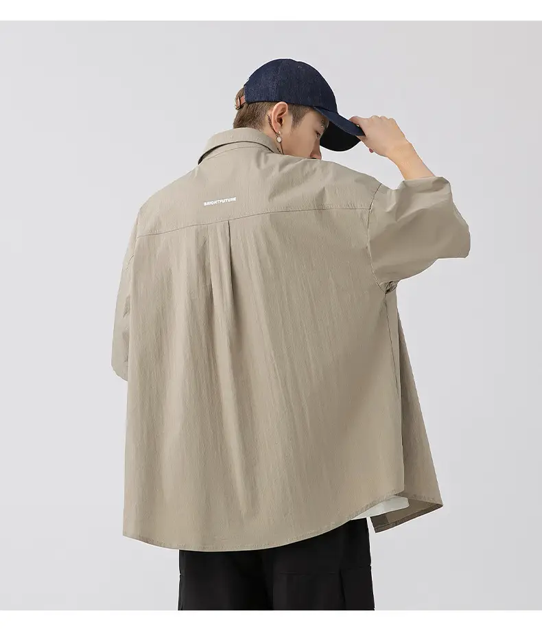 Men Black Flap Pocket Shirt Short Sleeve Spring Summer Loose — feature 20