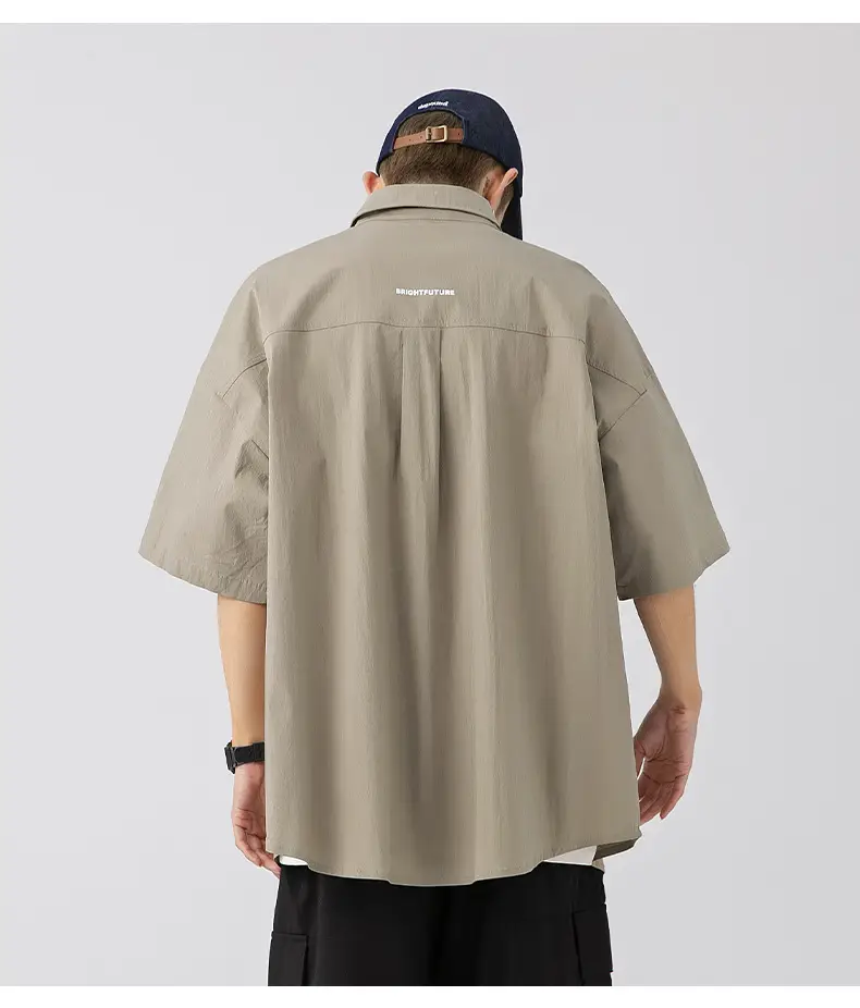 Men Black Flap Pocket Shirt Short Sleeve Spring Summer Loose — feature 22