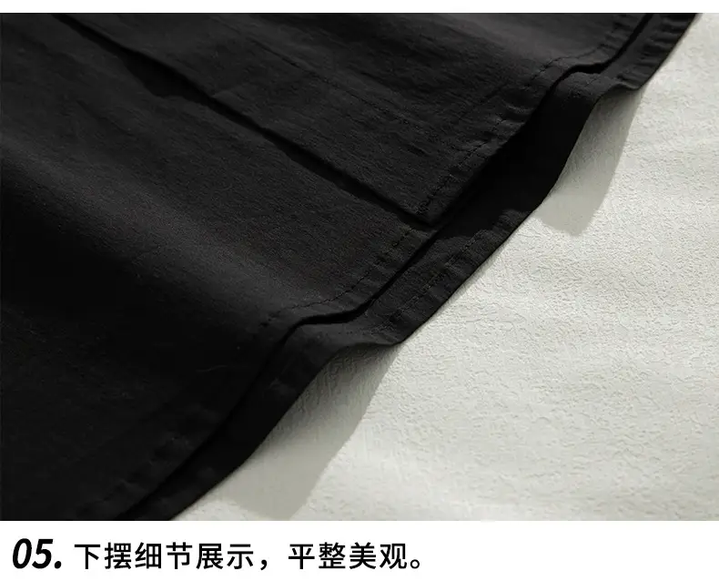 Men Black Flap Pocket Shirt Short Sleeve Spring Summer Loose — feature 27