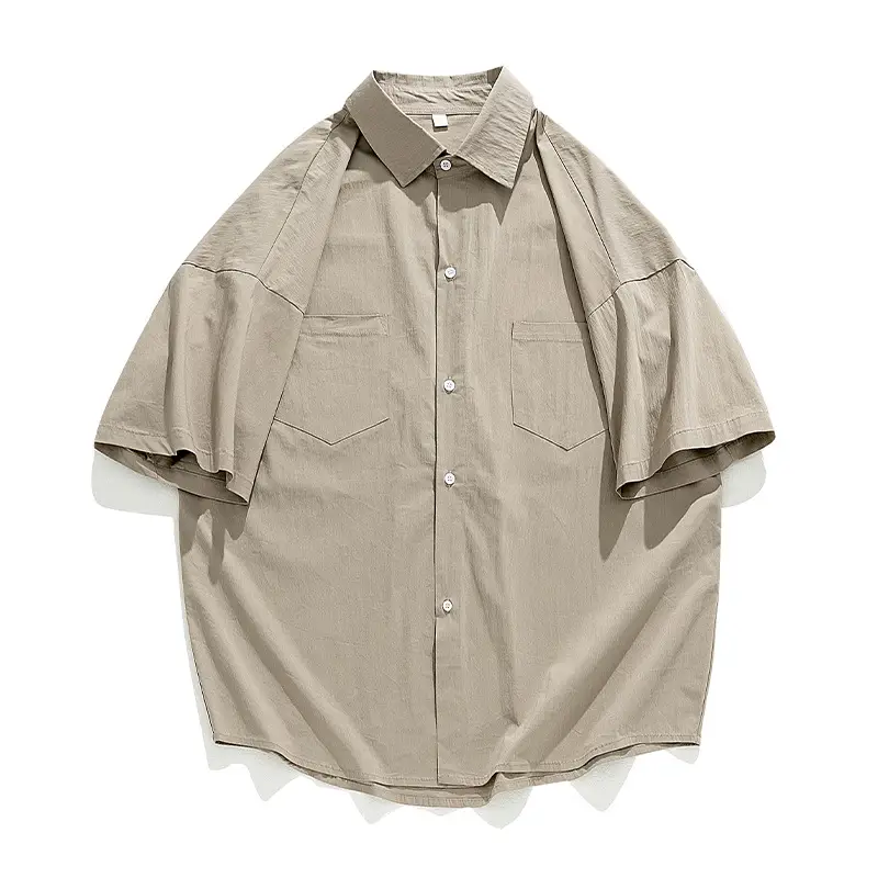 Men Black Flap Pocket Shirt Short Sleeve Spring Summer Loose - Image 2