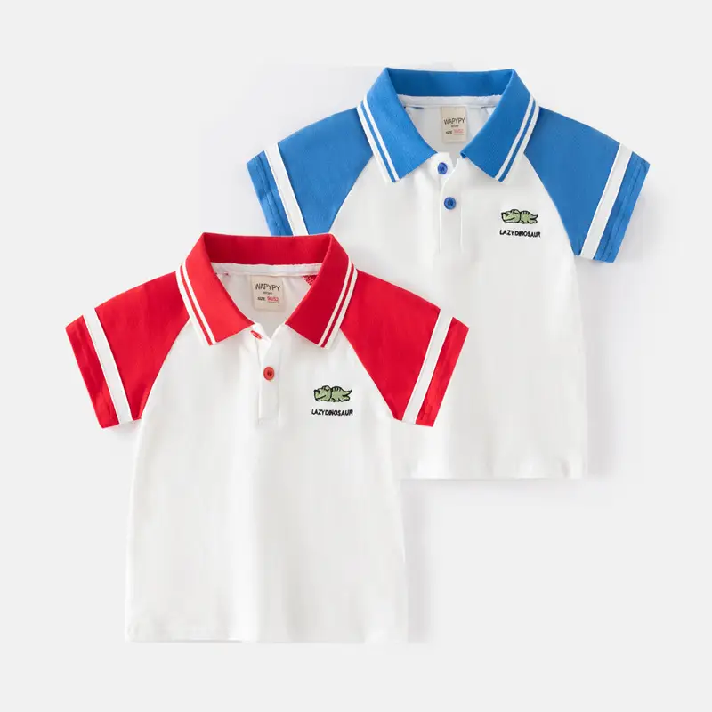 Boys Red White Polo T-Shirt Summer Korean Children's Clothing Wholesale